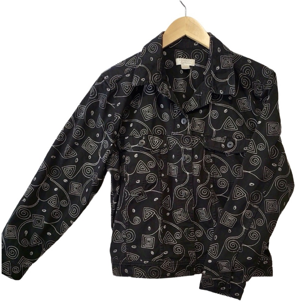 Christopher & Banks Black White Embroidered Jacket Womens Size L